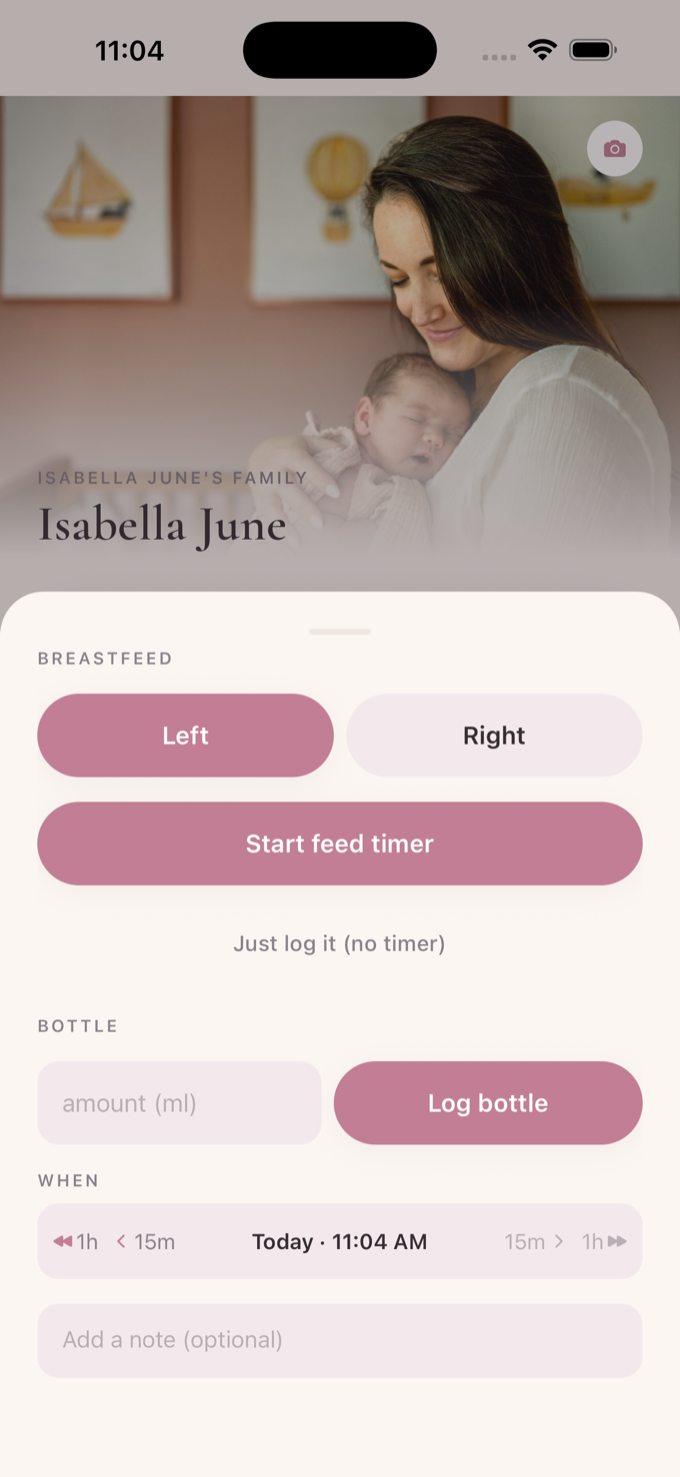 Logging a feed in one tap